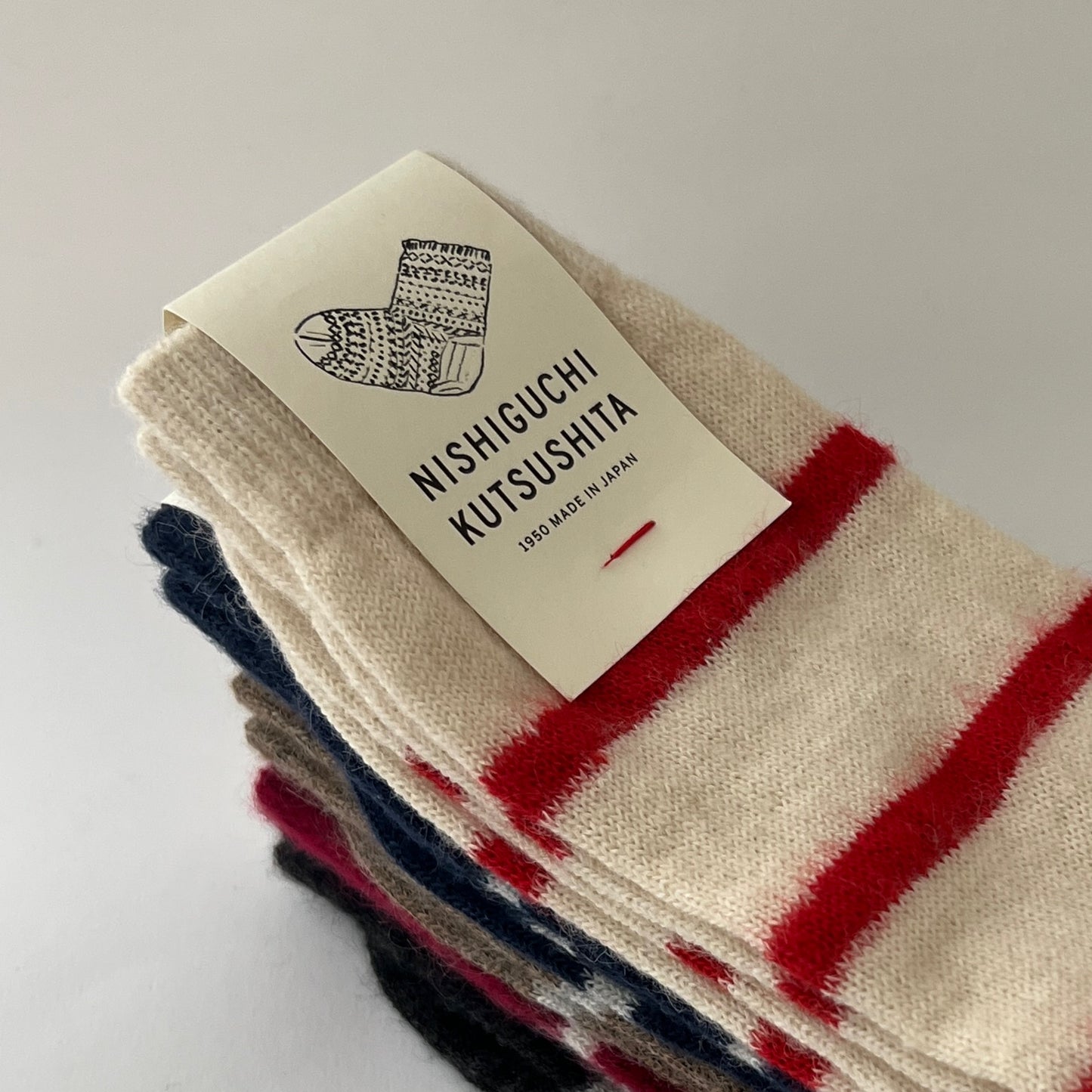 NISHIGUCHI KUTSUSHITA : oslo mohair wool border sock