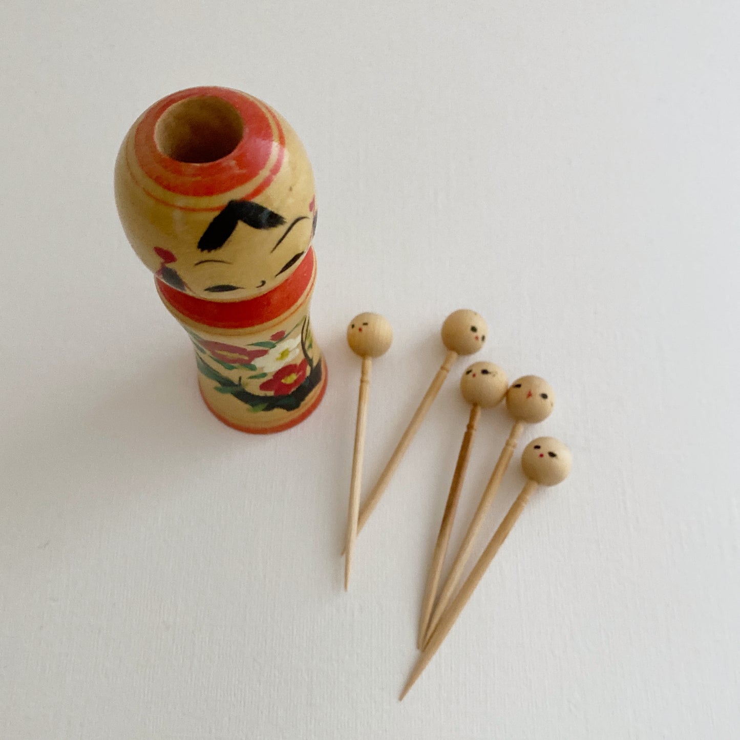 vintage japanese kokeshi toothpick set