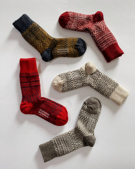 NISHIGUCHI KUTSUSHITA : oslo wool jacquard sock