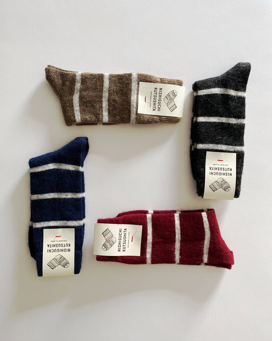 NISHIGUCHI KUTSUSHITA : oslo mohair wool border sock