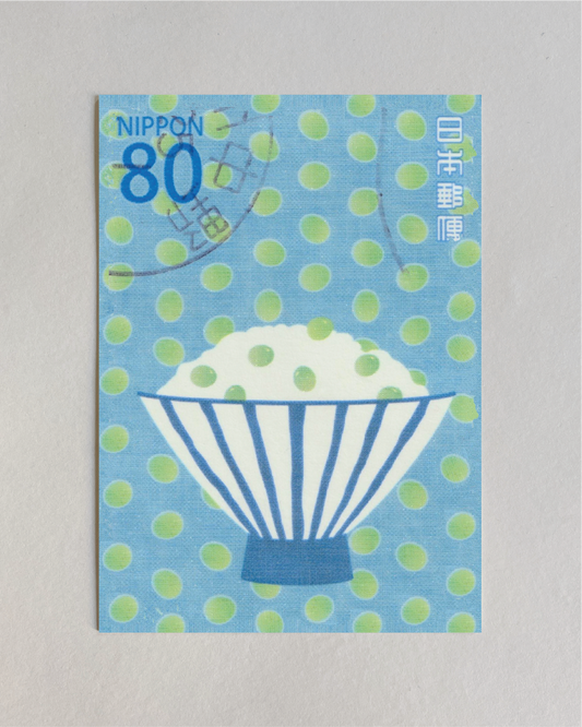 kiku print : postcard - rice bowl stamp