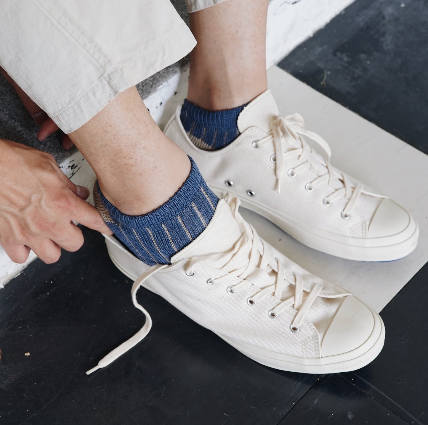 NISHIGUCHI KUTSUSHITA : boston linen cotton anklet sock