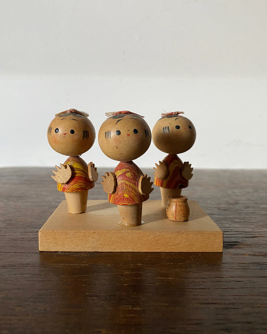 vintage miniature kokeshi folk scene