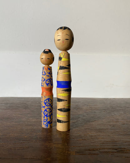 vintage graphic kokeshi pair