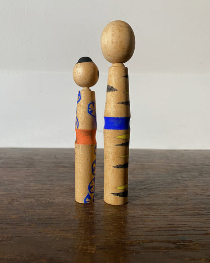 vintage graphic kokeshi pair