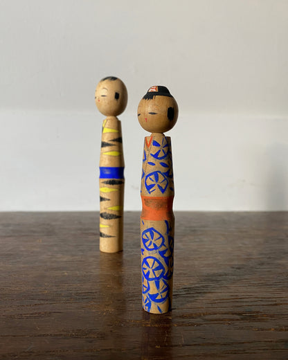 vintage graphic kokeshi pair