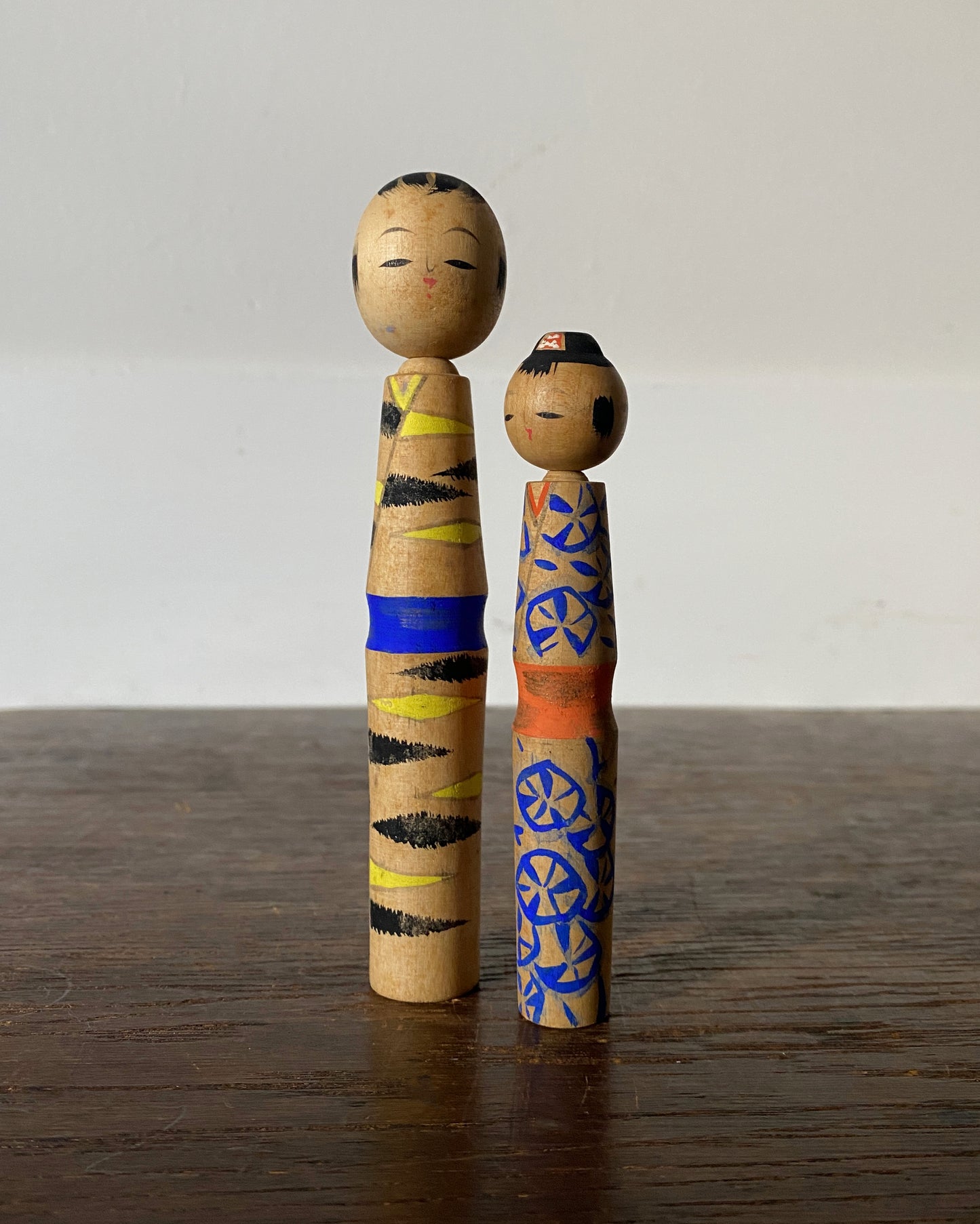 vintage graphic kokeshi pair