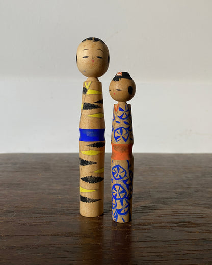 vintage graphic kokeshi pair