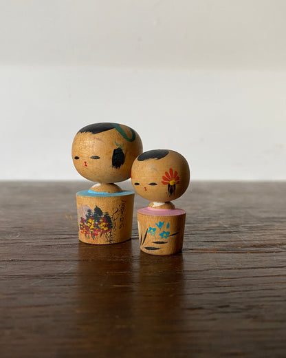 vintage floral souvenir kokeshi pair