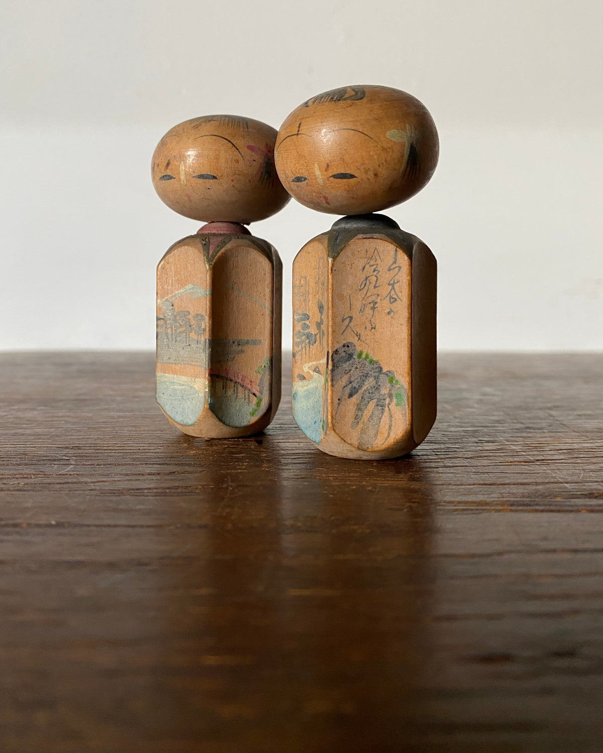 vintage landscape kokeshi pair