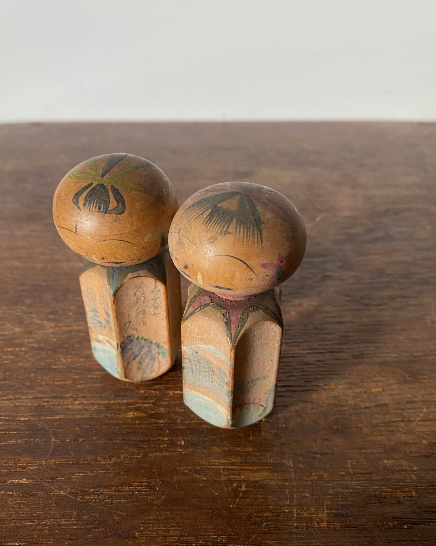 vintage landscape kokeshi pair