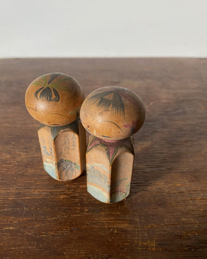 vintage landscape kokeshi pair