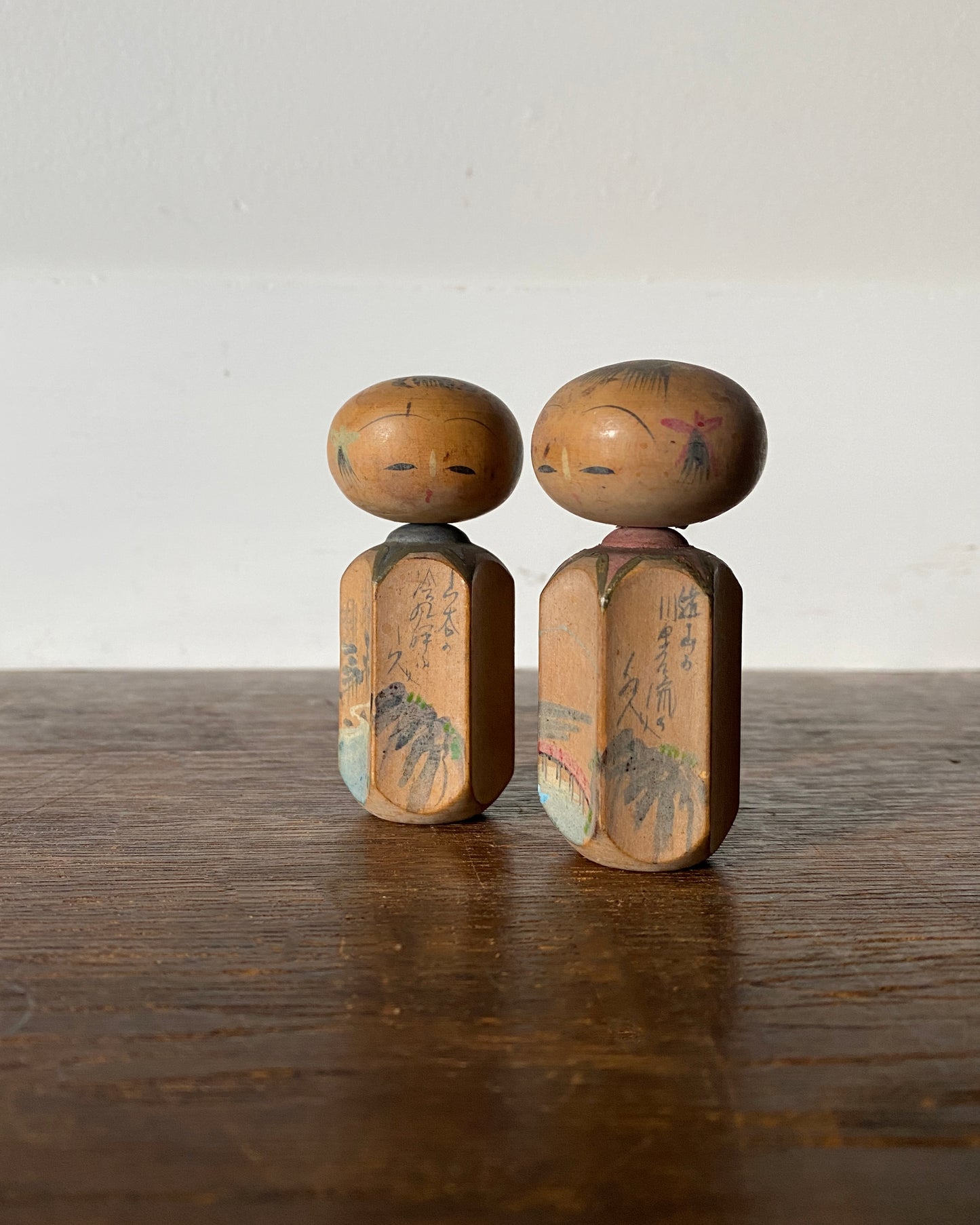 vintage landscape kokeshi pair