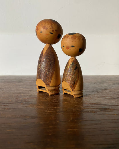 vintage gold kimono kokeshi pair