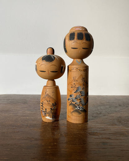 vintage scenic souvenir kokeshi pair