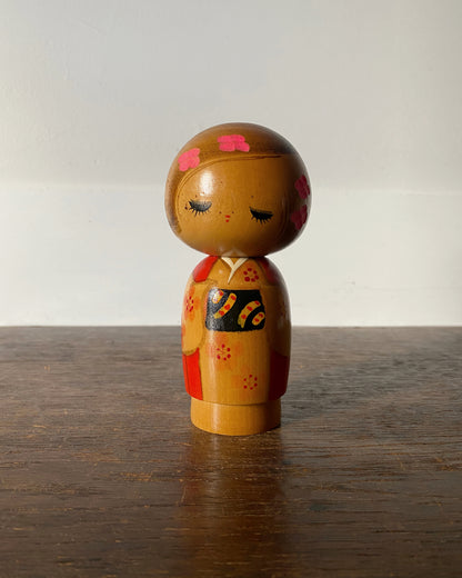 vintage pink blossom kokeshi