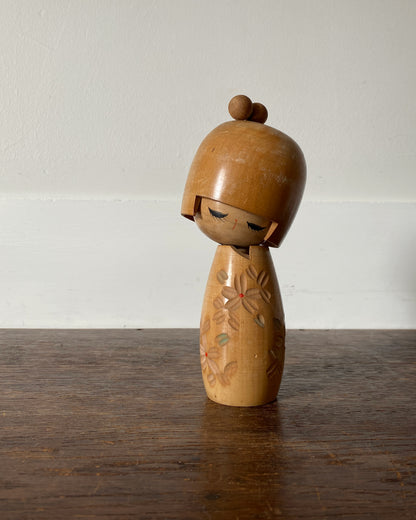 vintage carved floral kokeshi