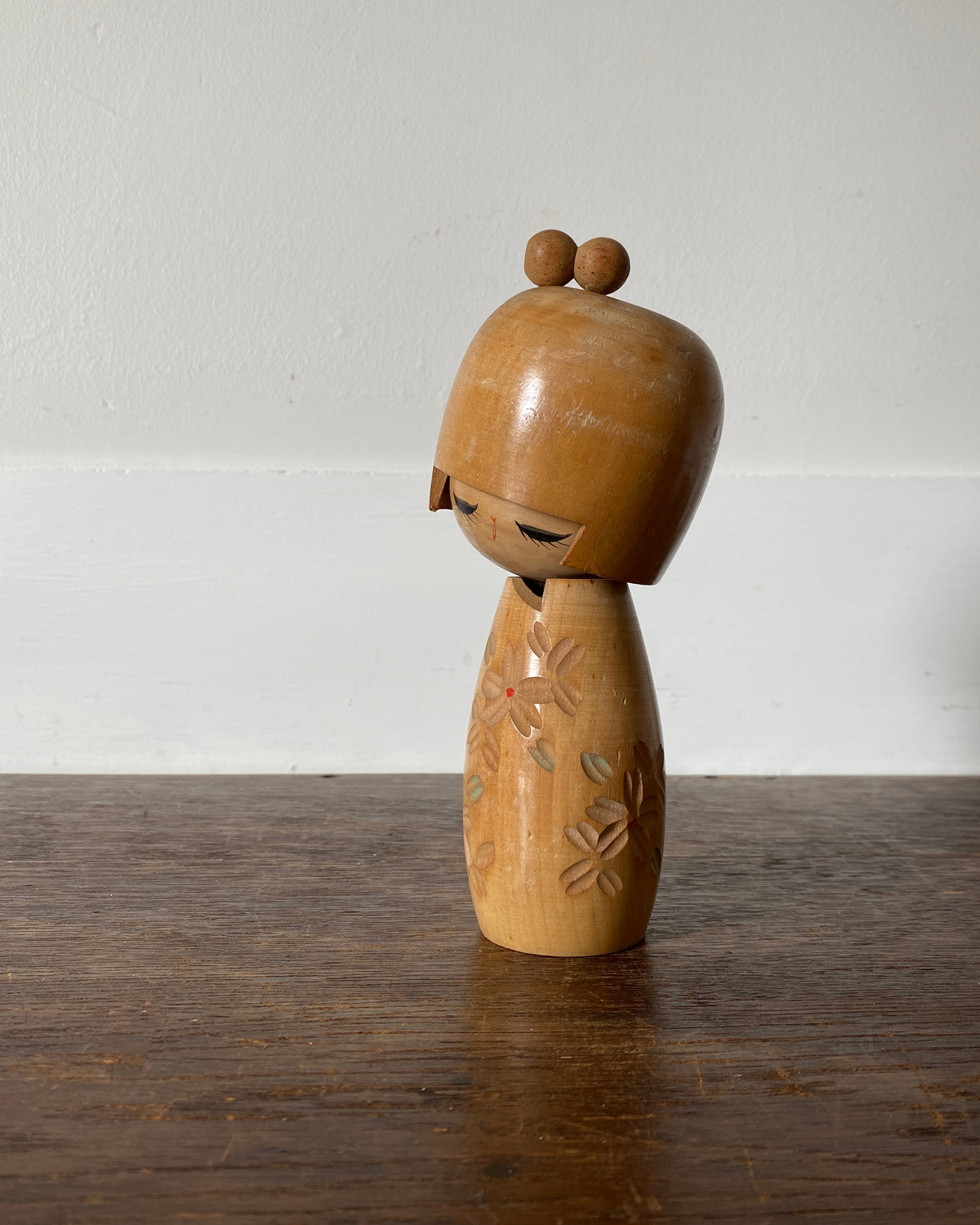 vintage carved floral kokeshi