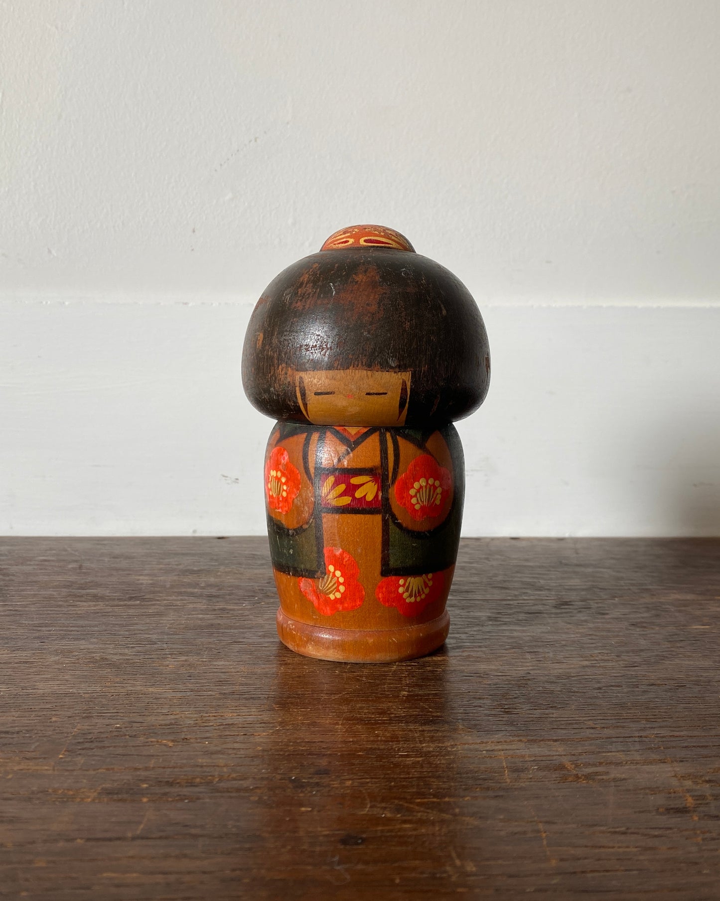 vintage black and red kimono kokeshi