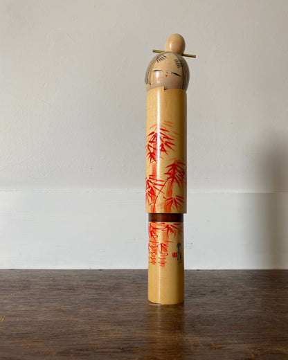 vintage vermillion bamboo kokeshi