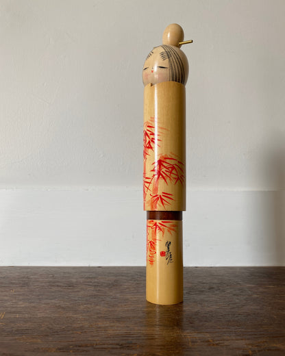 vintage vermillion bamboo kokeshi