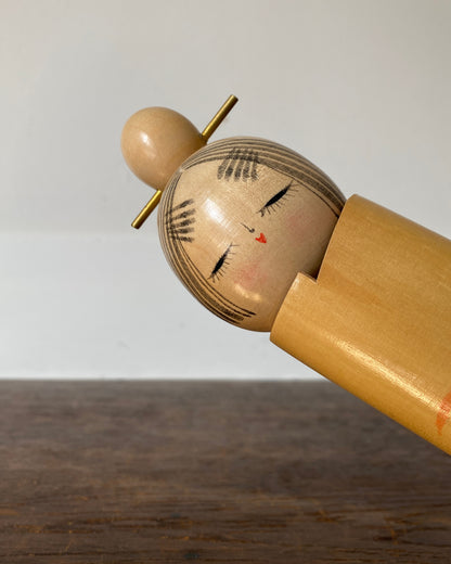 vintage vermillion bamboo kokeshi