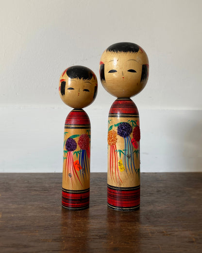 vintage festival floral kokeshi pair