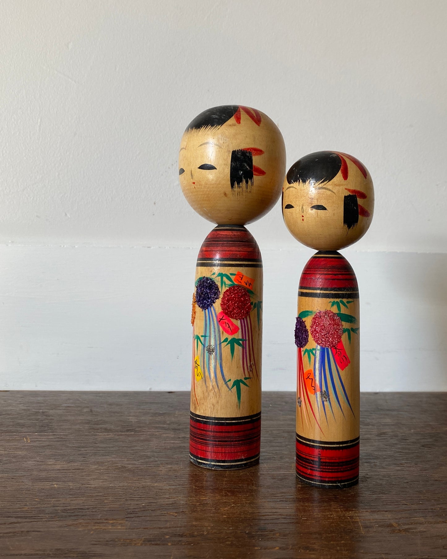 vintage festival floral kokeshi pair
