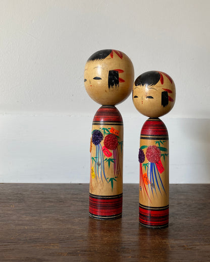 vintage festival floral kokeshi pair