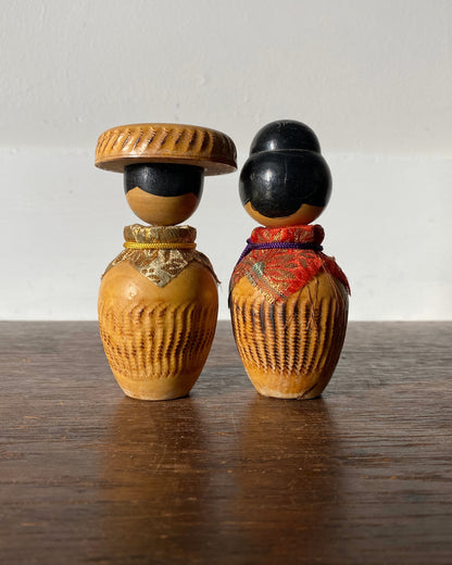 vintage carved traveller kokeshi pair
