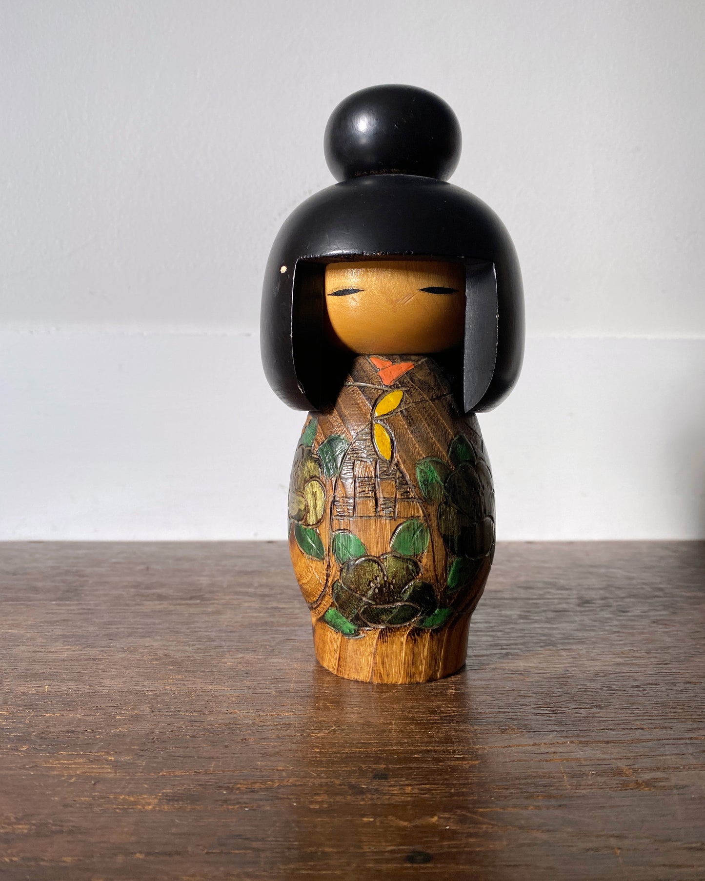 vintage carved floral kokeshi