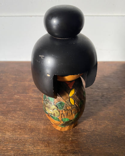 vintage carved floral kokeshi