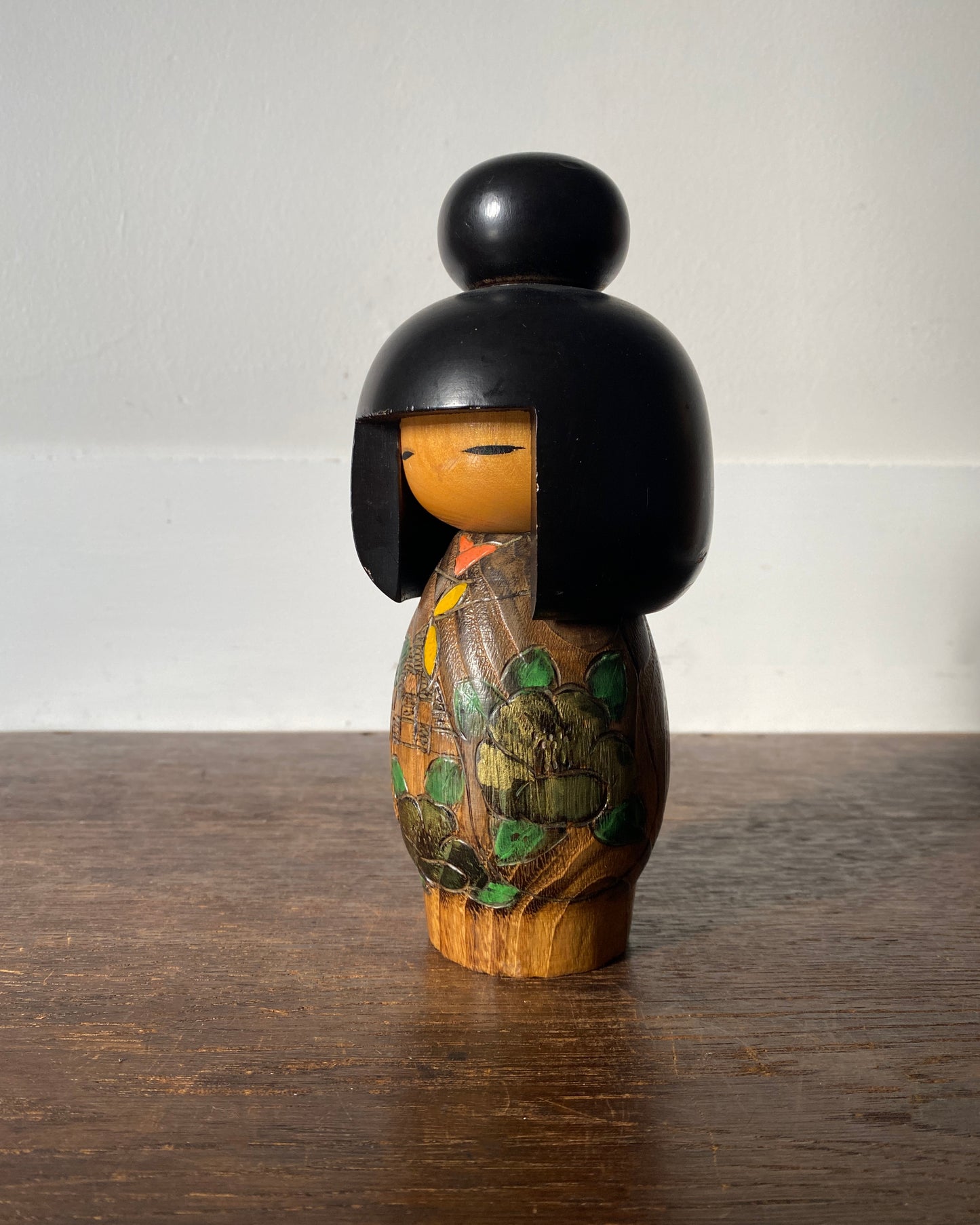 vintage carved floral kokeshi