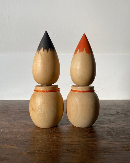vintage calligraphy kokeshi pair