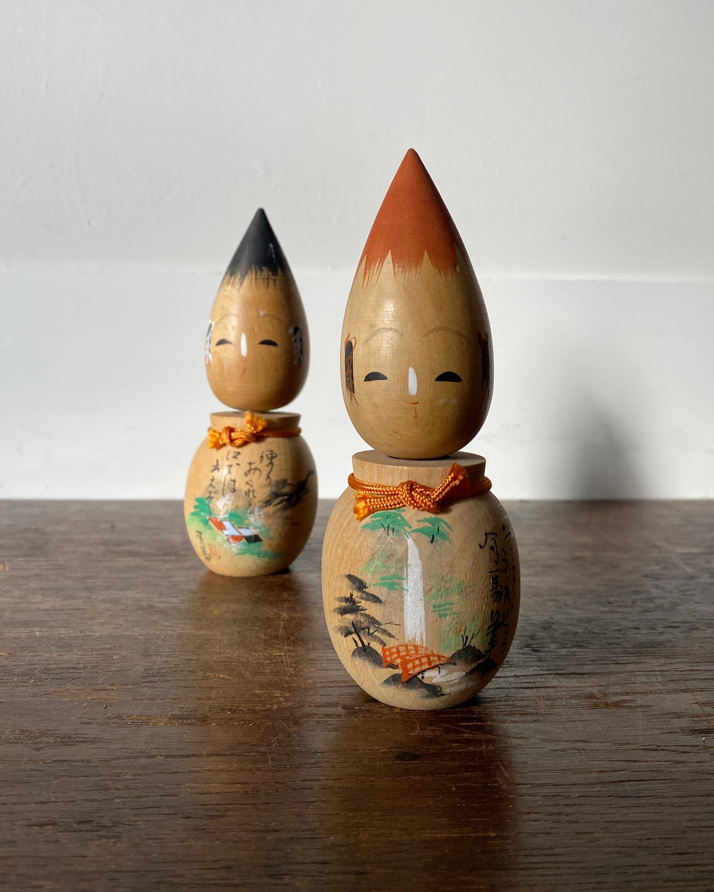 vintage calligraphy kokeshi pair