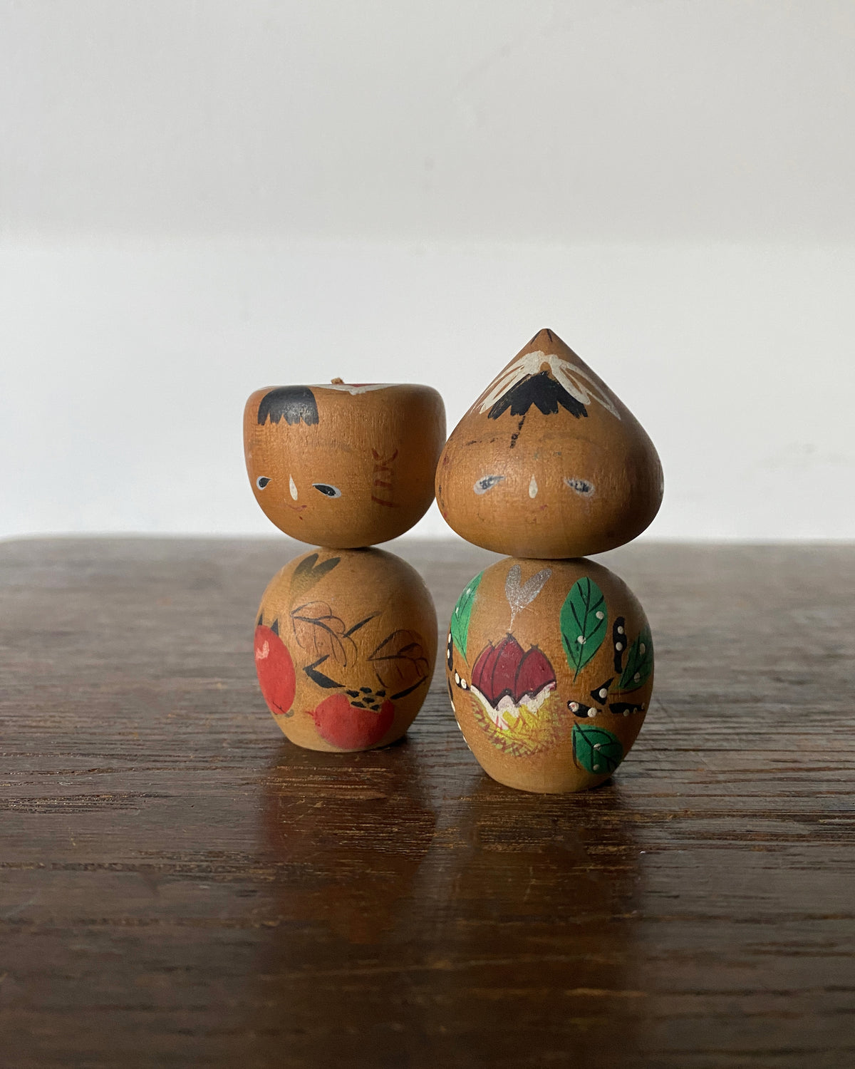 vintage fruit motif kokeshi pair