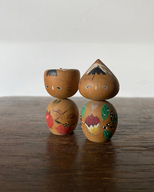 vintage fruit motif kokeshi pair