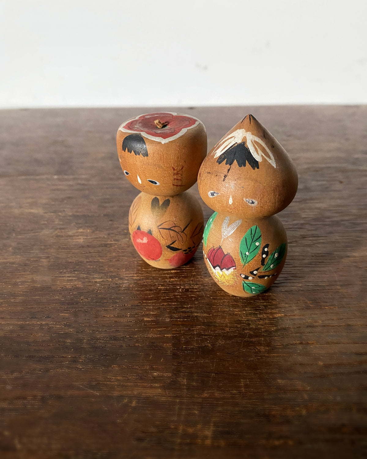 vintage fruit motif kokeshi pair
