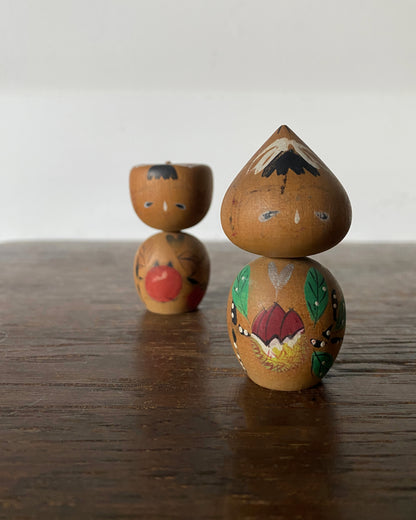 vintage fruit motif kokeshi pair