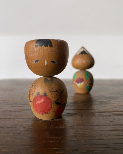 vintage fruit motif kokeshi pair
