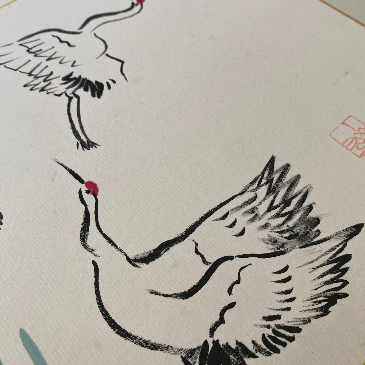 vintage japanese shikishi painting : cranes