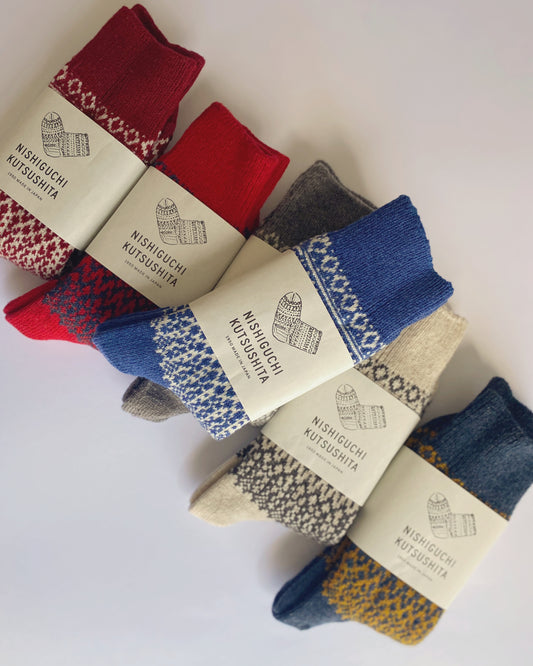 NISHIGUCHI KUTSUSHITA : oslo wool jacquard sock