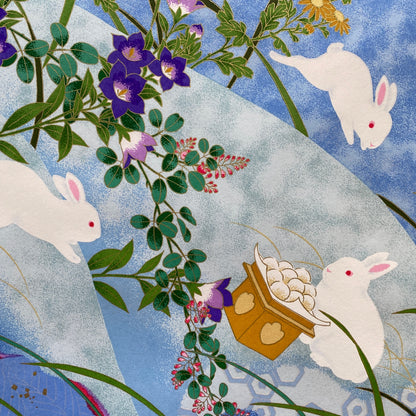 sogara yuzen washi : rabbits at full moon