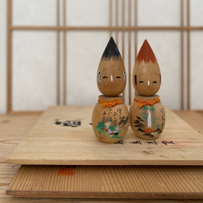 vintage japanese paintbrush kokeshi duo