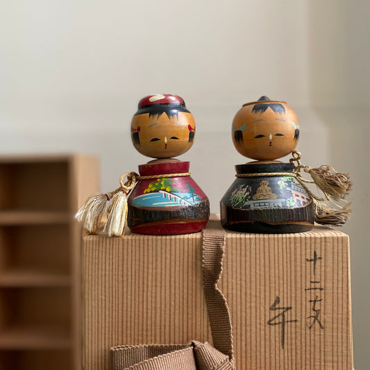 vintage japanese kokeshi duo