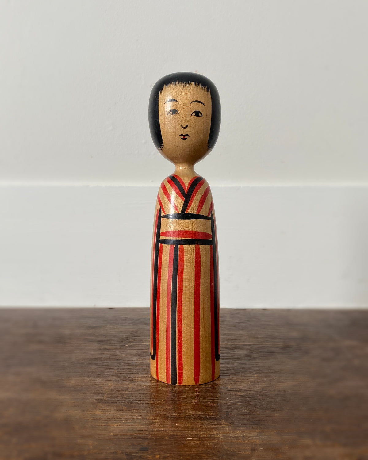 vintage red striped kokeshi