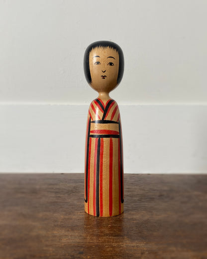 vintage red striped kokeshi