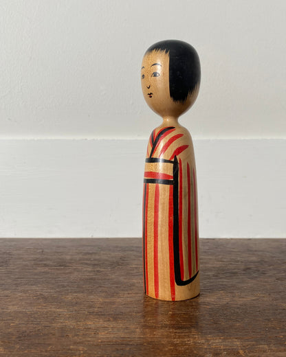 vintage red striped kokeshi