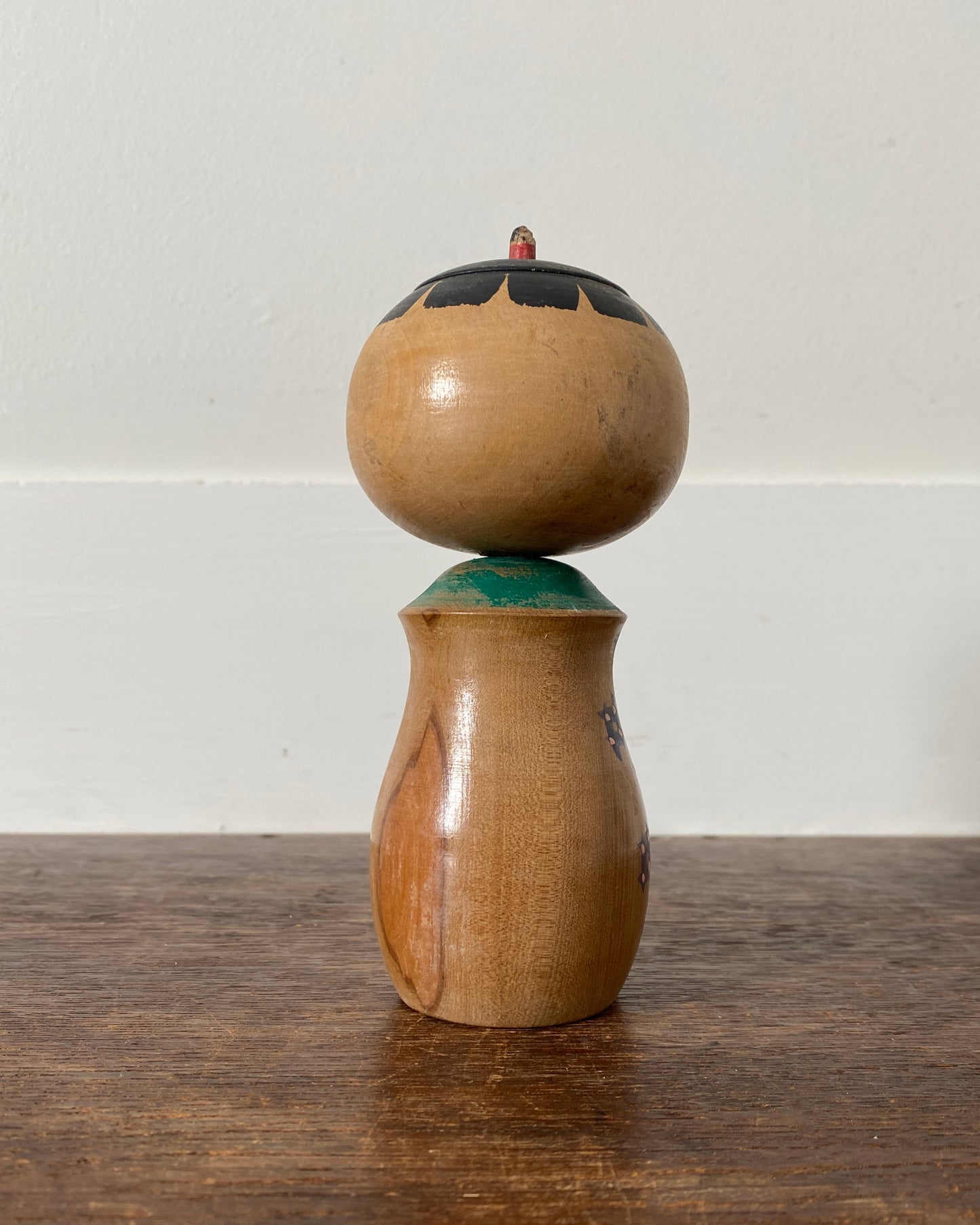 vintage blue patterned topknot kokeshi